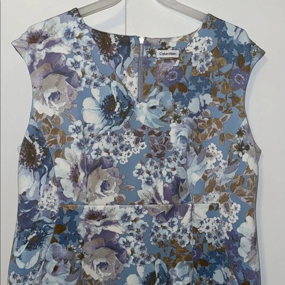 Calvin Klein Floral Sheath Dress Blue Floral Print Scuba Crepe Women’s 22 - Picture 3 of 11